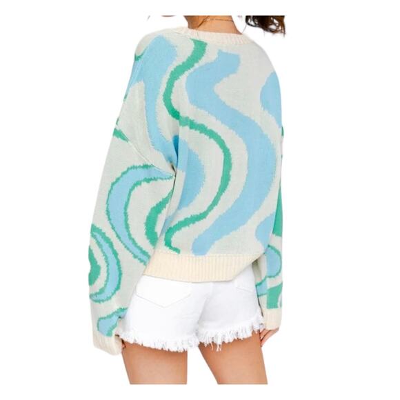 LELIS Womens Sweater The Sadie Swirl Oversized Drop Shoulder Medium Blue Green - Picture 3 of 12